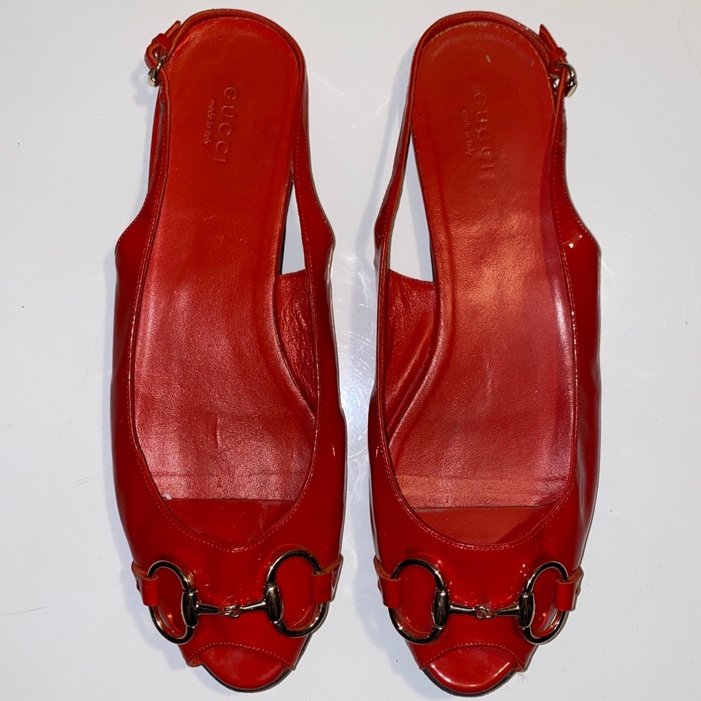 Gucci Horsebit Red Patent Slingback Sandal Flats - Picture 4 of 17